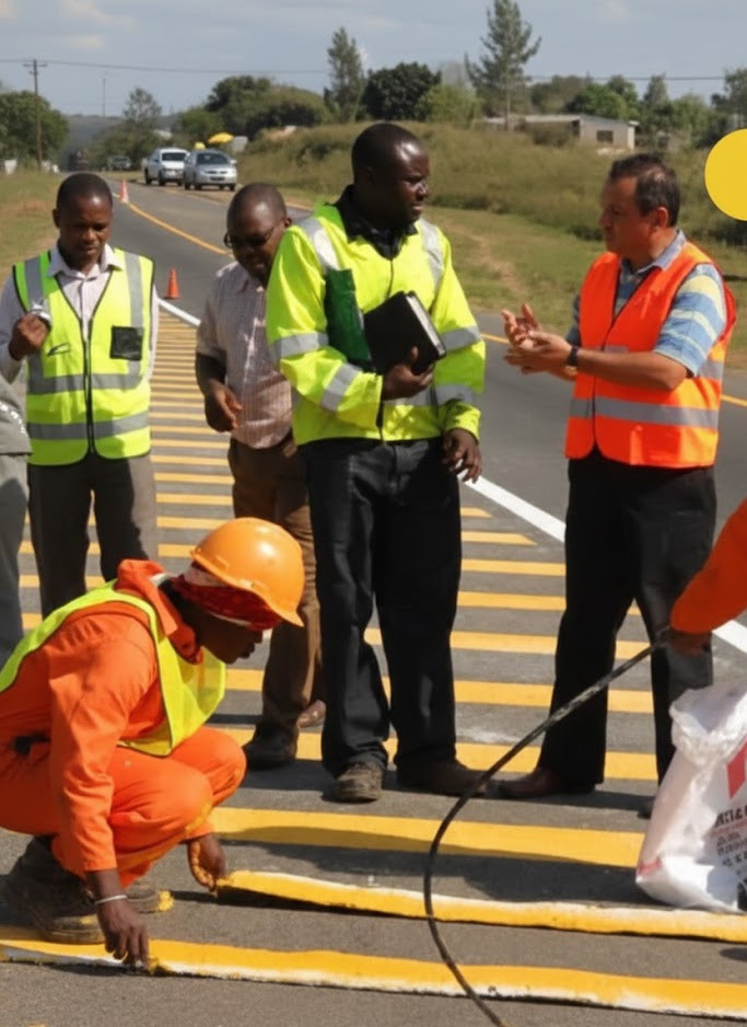 Traffic Solutions Africa team installing road markings